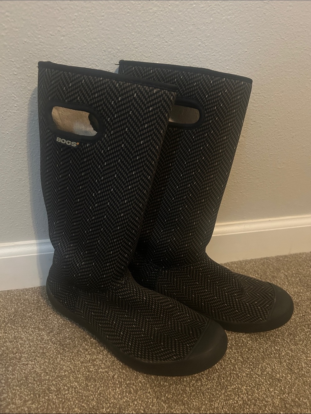 Bogs Black Herringbone Tall Slip-On Boots